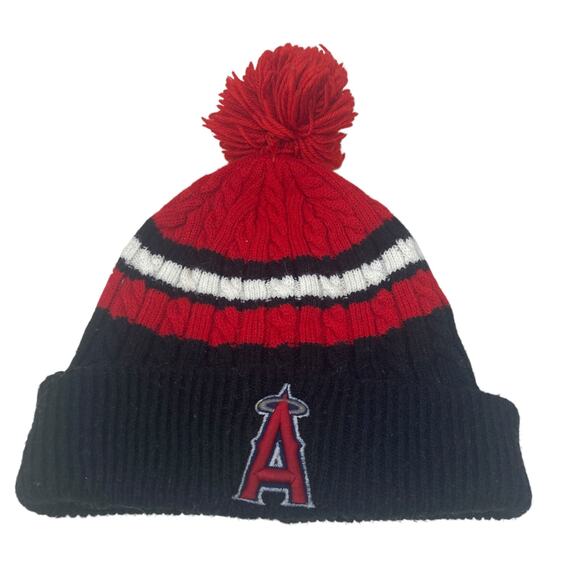 Los Angeles Angels Beanie Pom Pom Hat Mens One Size Red Knit - Picture 3 of 8